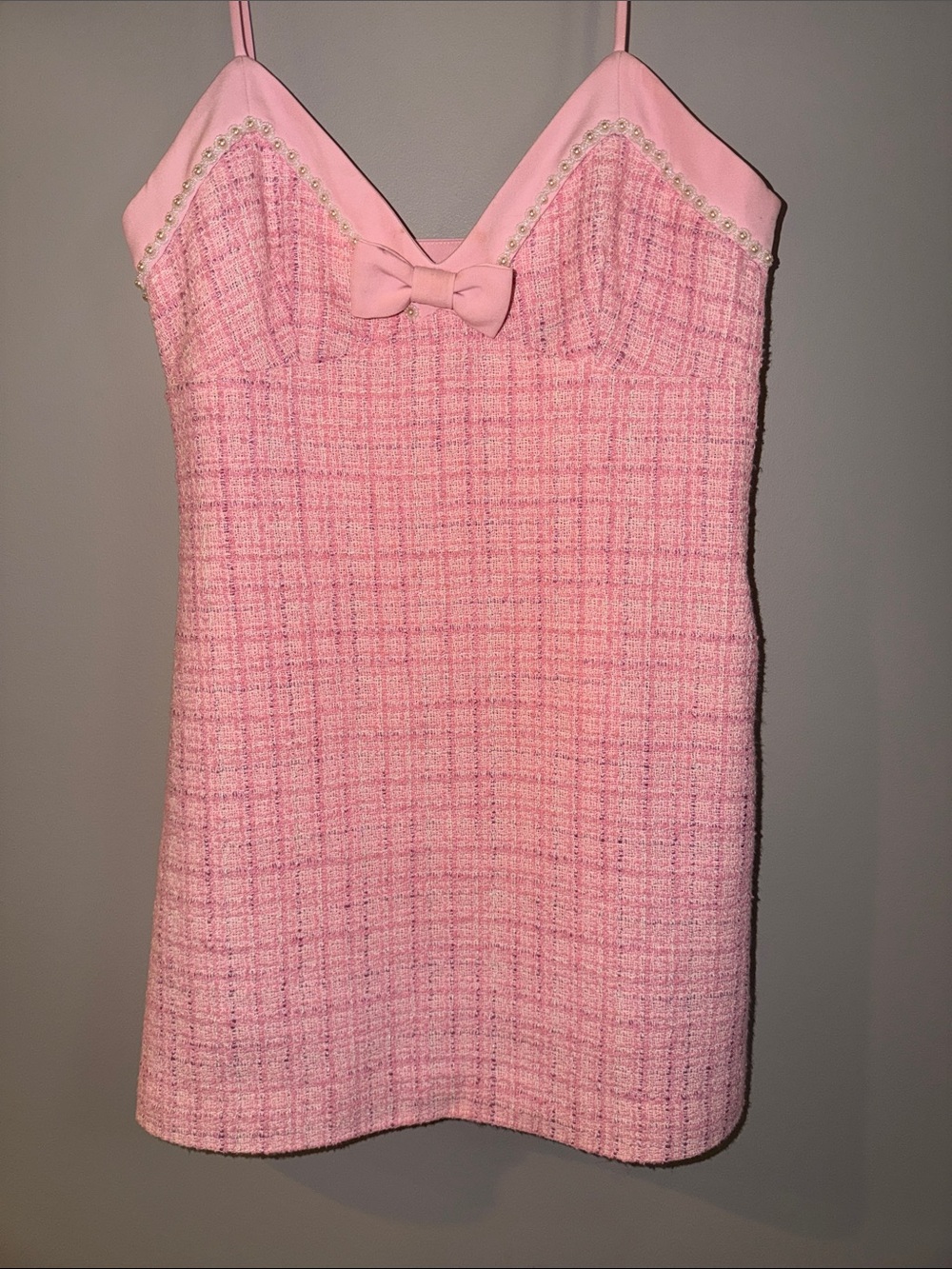 LoveShackFancy Florencio Tweed Mini Dress - slip dress with bow and pearls - Picture 5 of 9